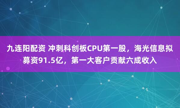 九连阳配资 冲刺科创板CPU第一股，海光信息拟募资91.5亿，第一大客户贡献六成收入